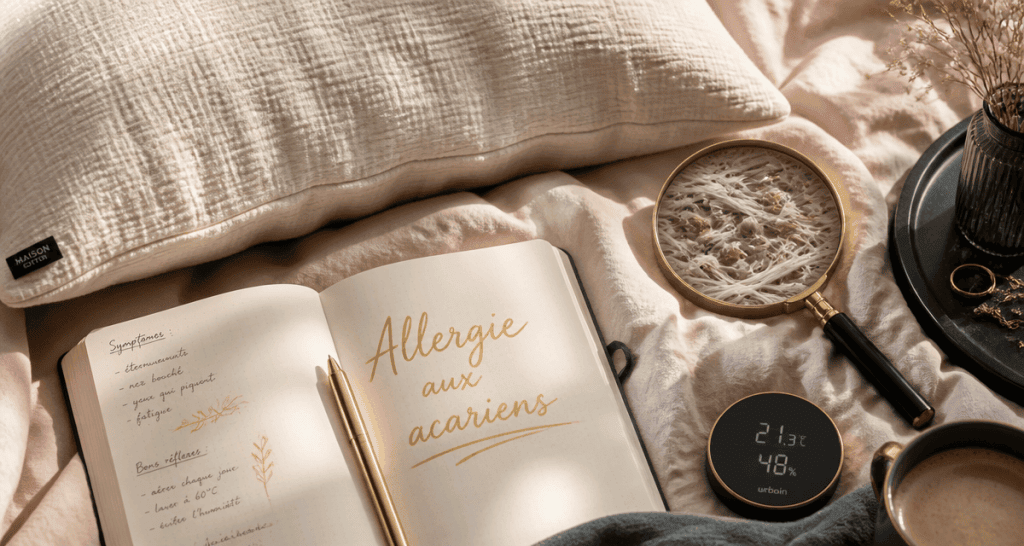 Bouton acariens lit sur taie d’oreiller