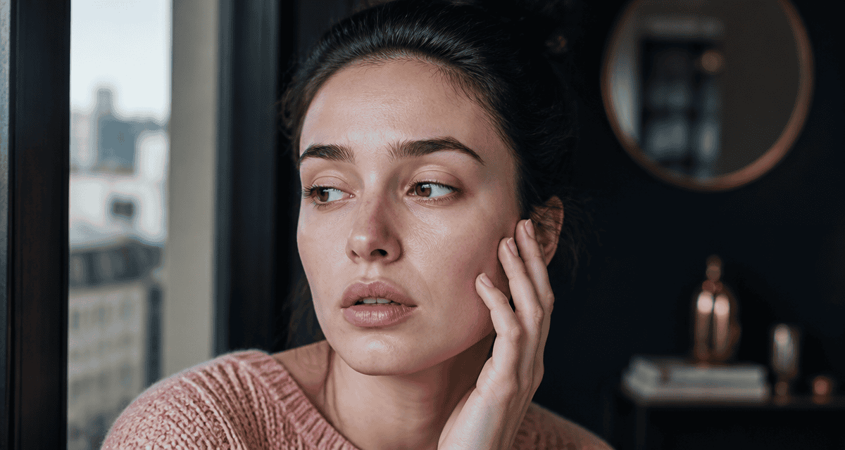 Boutons de stress sur le visage femme