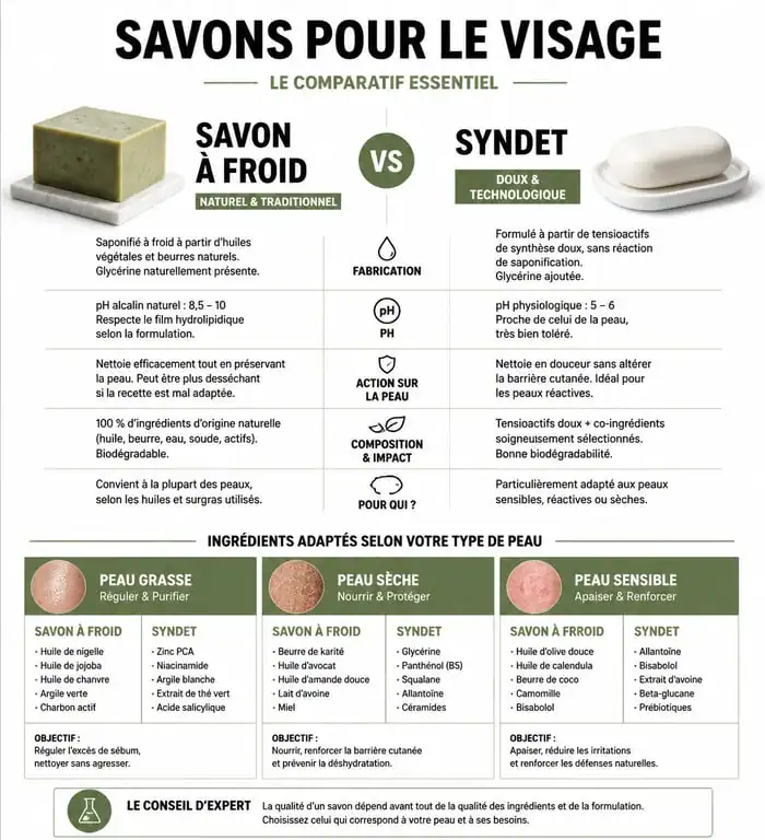 Infographie comparative pour choisir le meilleur savon pour visage selon son type de peau