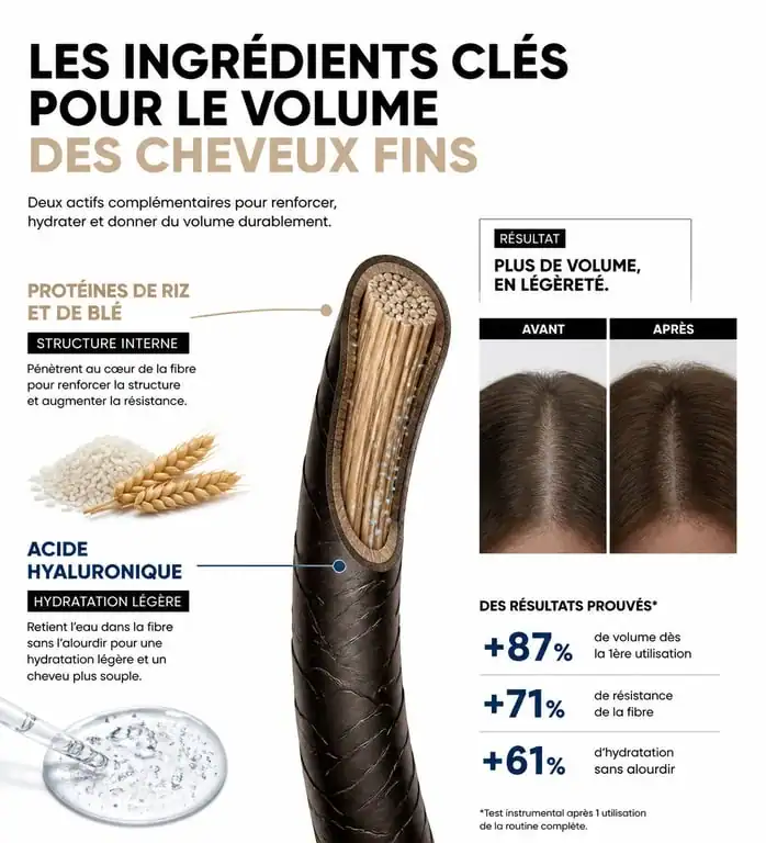 Infographie des meilleurs ingrédients pour shampoing cheveux fins sans volume
