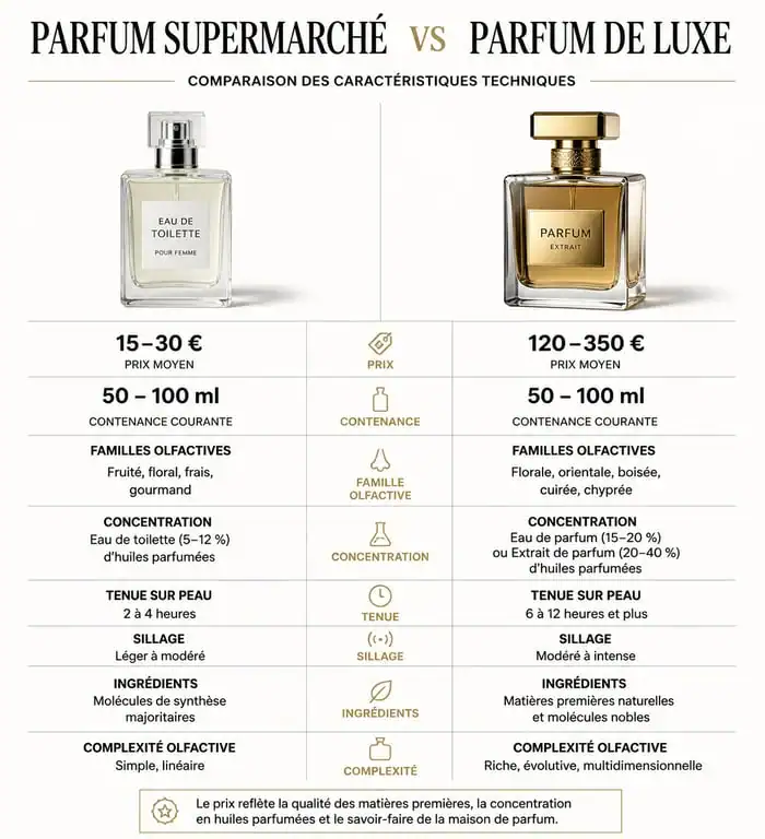 Infographie comparative parfum Suddenly Diamonds Lidl et parfum de luxe Boss Orange