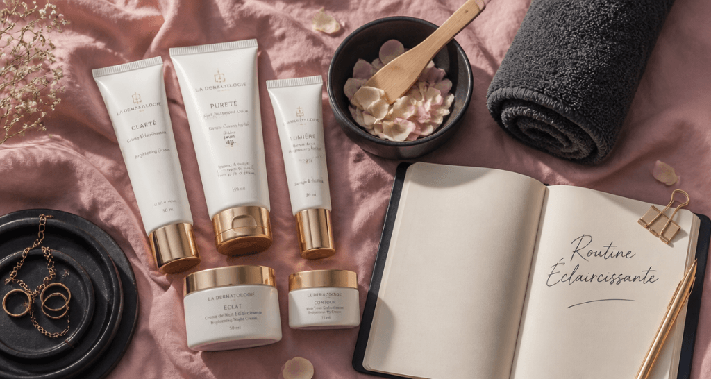 meilleur crème éclaircissante partie intime pharmacie tubes et pots sur drap rose