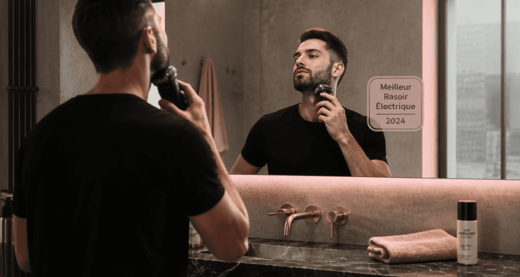 Meilleur rasoir électrique homme 2024 utilisé dans une salle de bain moderne