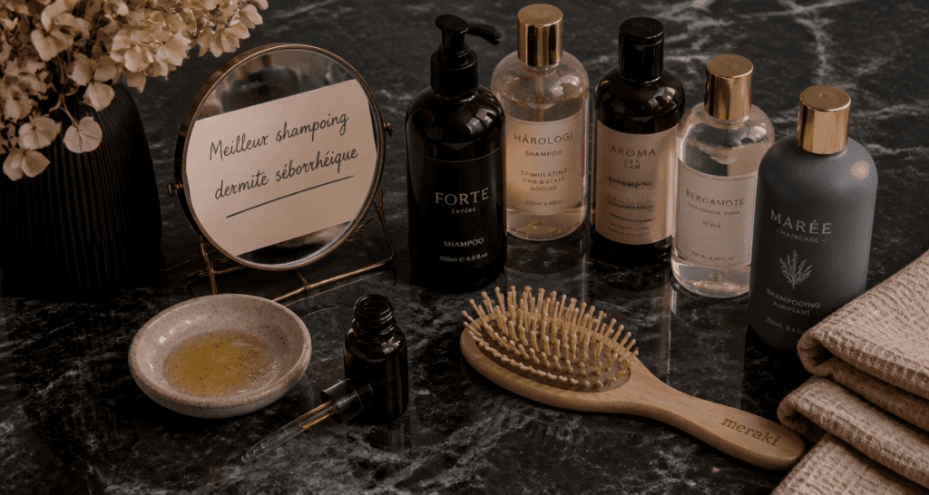 meilleur shampoing dermite séborrhéique brosse flacons huile