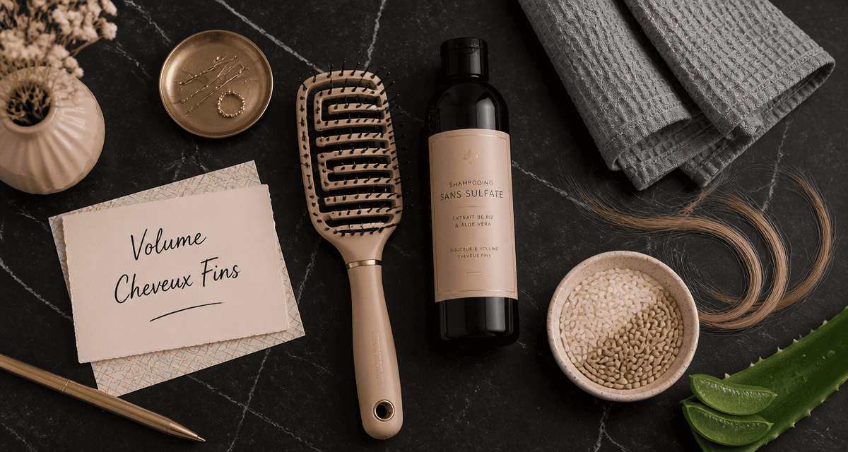 Quel est le meilleur shampoing pour cheveux fins sans volume flat-lay