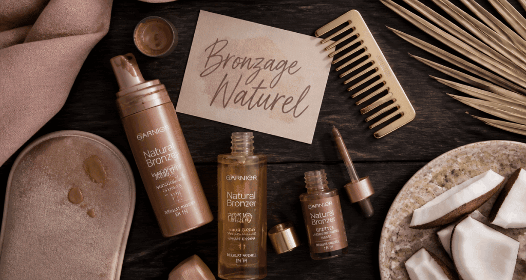 Natural Bronzer Garnier avis flat lay formats et accessoires