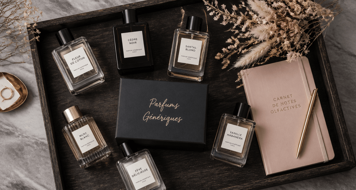 parfums generiques flacons minimalistes plateau
