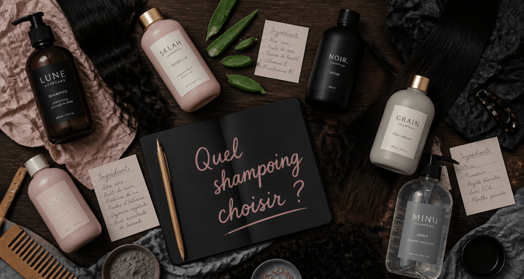 Quel shampoing choisir, flacons élégants, ingrédients naturels, cheveux