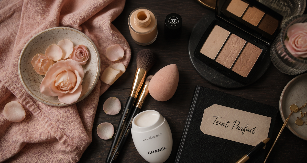 comment appliquer le fond de teint flat lay accessoires