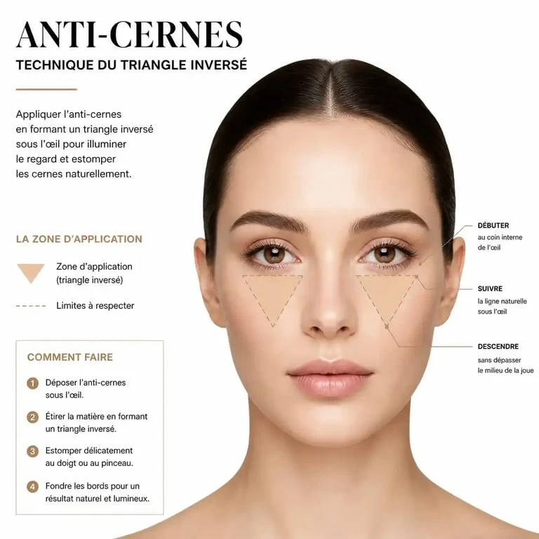 Schéma illustrant la technique du triangle inversé pour appliquer son anti-cernes efficacement