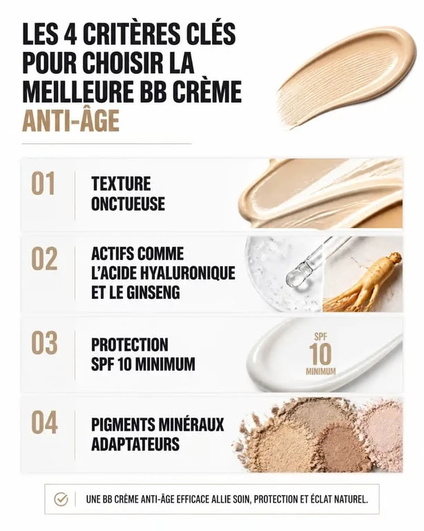 Infographie des critères pour choisir la meilleure bb crème anti-âge
