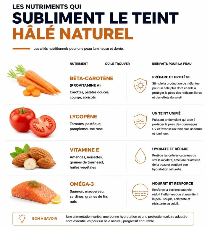 Infographie des nutriments pour bronzer au visage naturellement