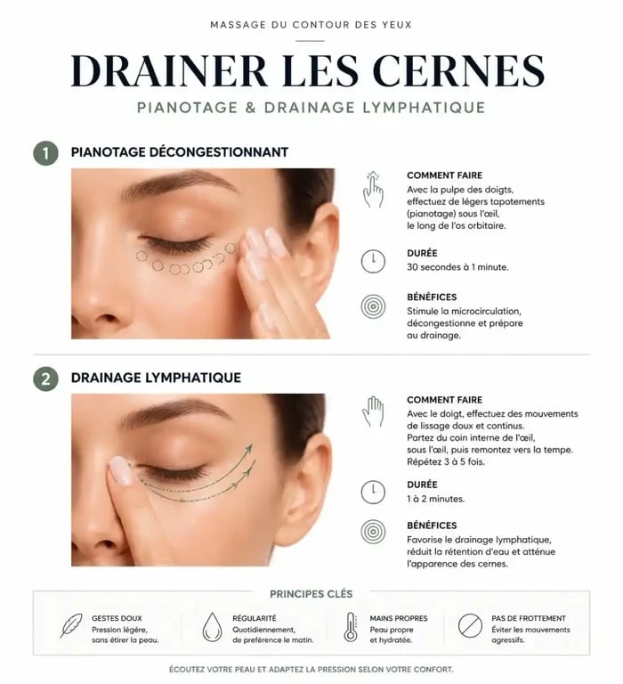 Techniques de massage pour cacher ses cernes sans maquillage par drainage lymphatique