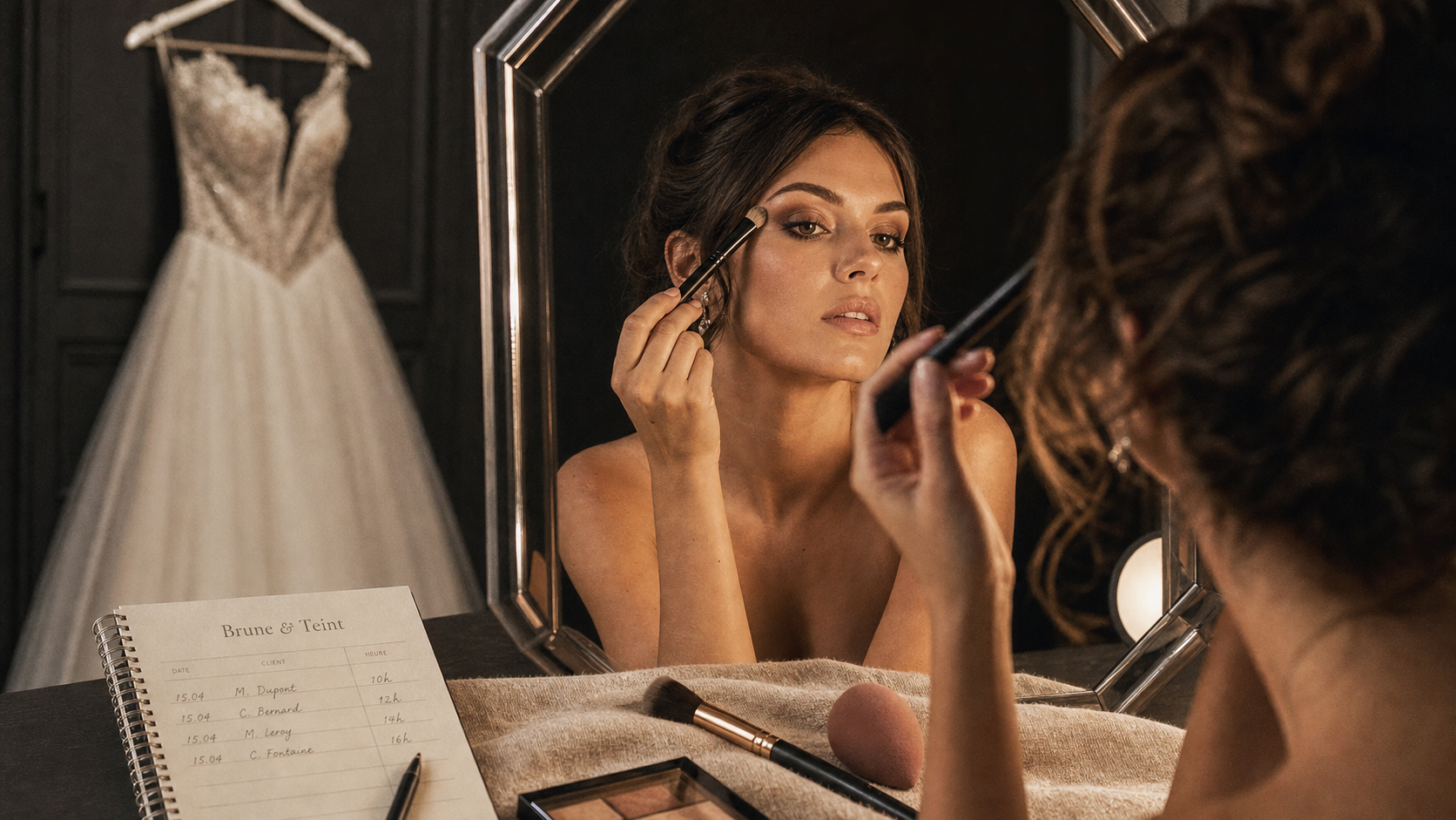 Maquillage pour mariée brune : gros plan teint et teintes