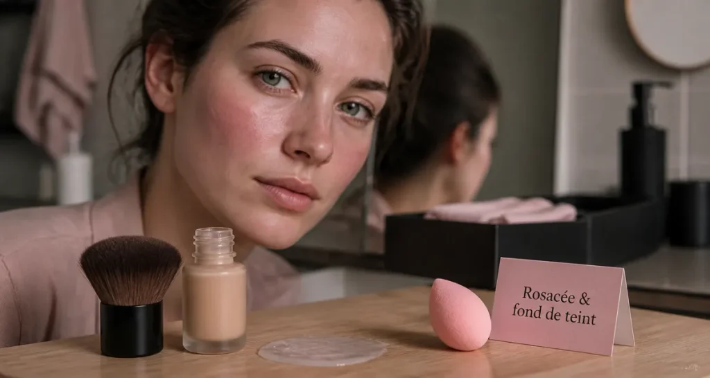 Meilleur fond de teint pour rosacée : pinceau sur peau à rougeurs, texture fluide
