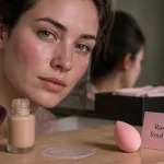 Meilleur fond de teint pour rosacée : pinceau sur peau à rougeurs, texture fluide