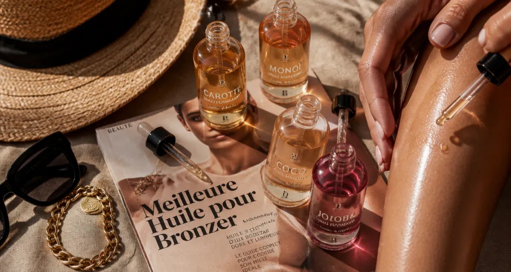 meilleur huile pour bronzer flacons sur table été