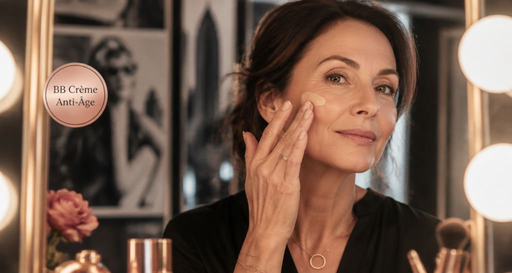 meilleure bb crème anti-âge femme mature devant miroir