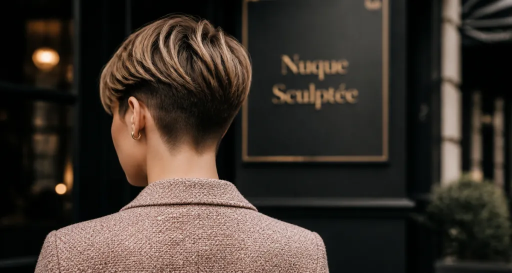 nuque hyper stylée coupe courte femme moderne de dos