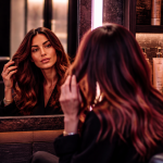 reflets rouge cheveux bruns femme miroir