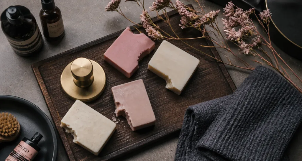 savon nettoyage visage artisanal plateau bois