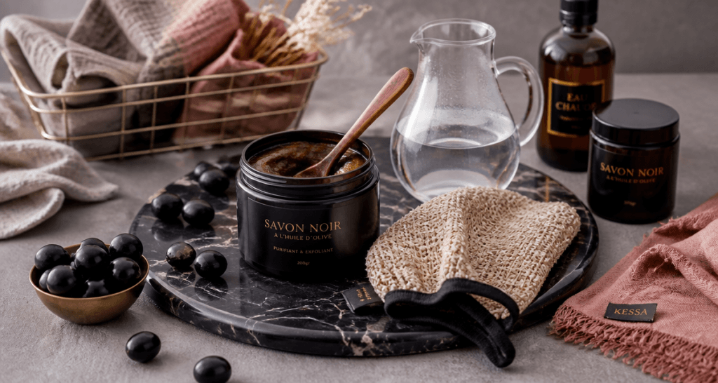 savon noir bienfaits pot gant kessa olives
