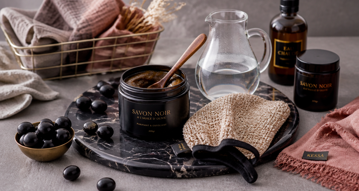 savon noir bienfaits pot gant kessa olives