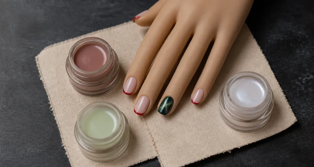 Tendance vernis à ongles : rouge cardinal nude rosé et Cat Eyes vert