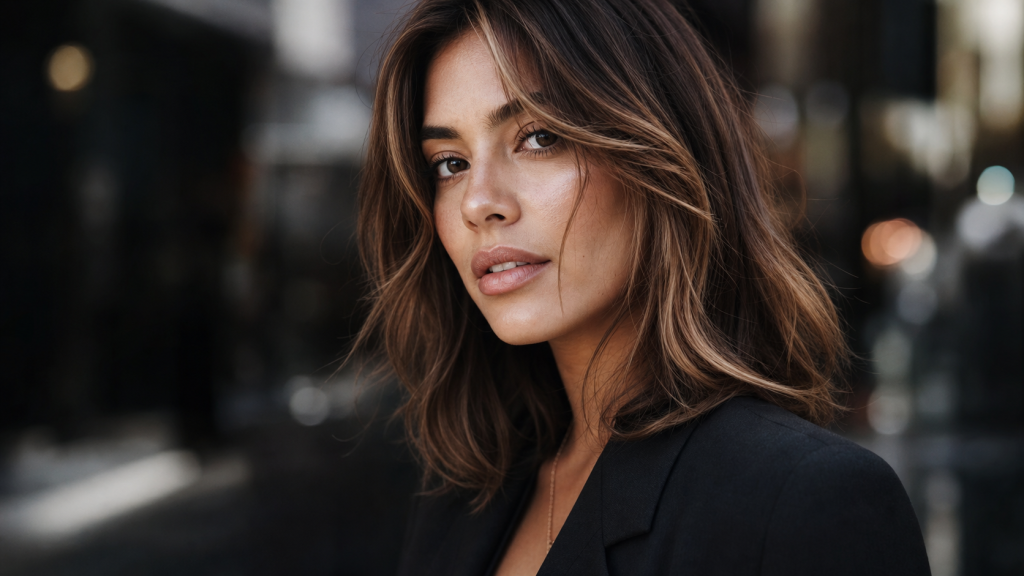 Couleur de cheveux noisette caramel avec reflets caramel, sans roux