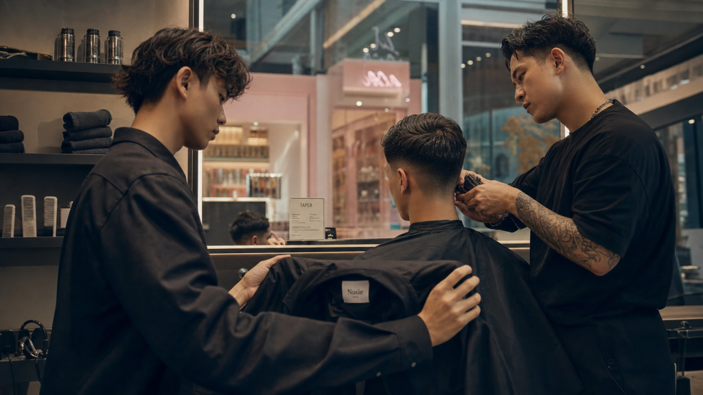 Coupe homme tendance taper en salon de coiffure