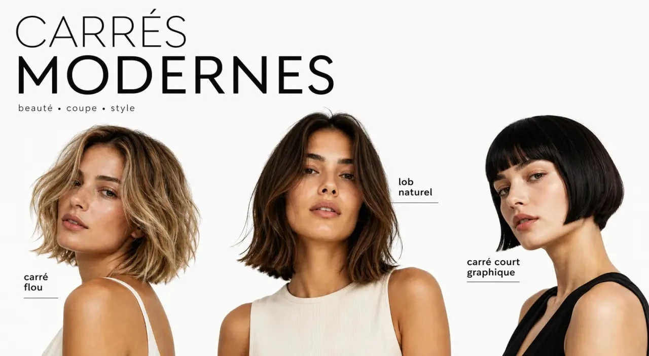 Tendance coupe carré femme : trois variantes modernes du carré flou, du lob naturel et du carré court graphique