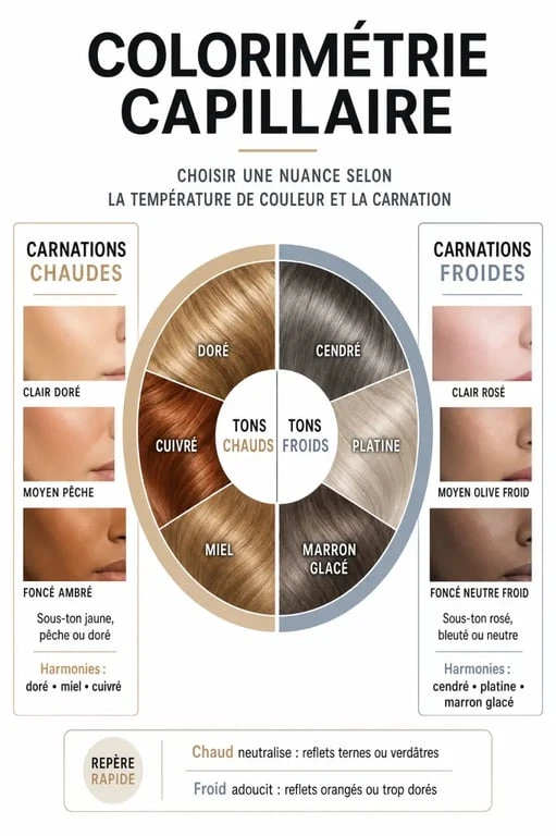 Infographie sur la colorimétrie pour choisir sa couleur de cheveux selon son teint