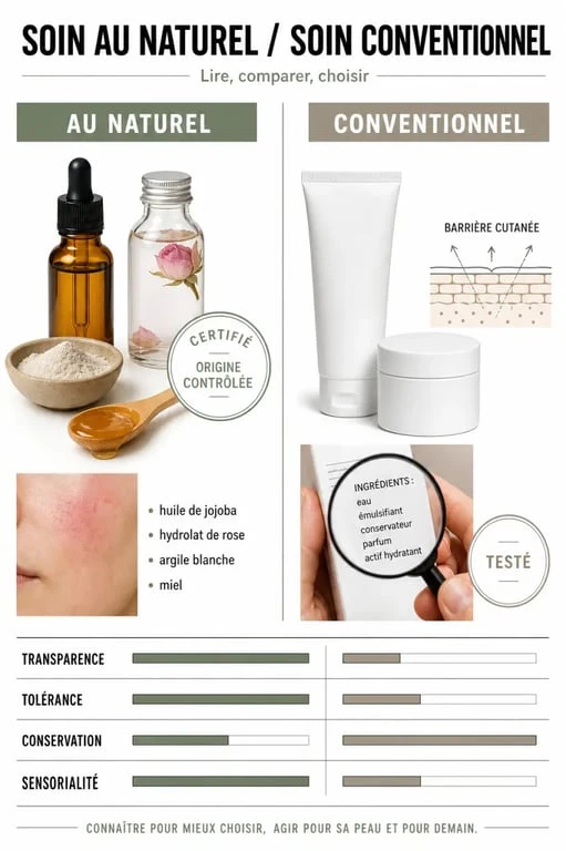 Soin au naturel : comparaison visuelle entre soins naturels et conventionnels