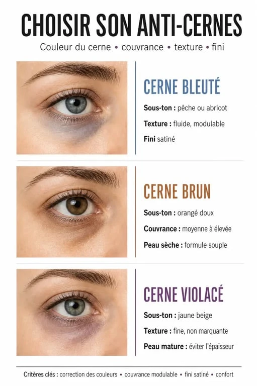Guide visuel du meilleur anti cernes selon le type de cerne et la texture de peau