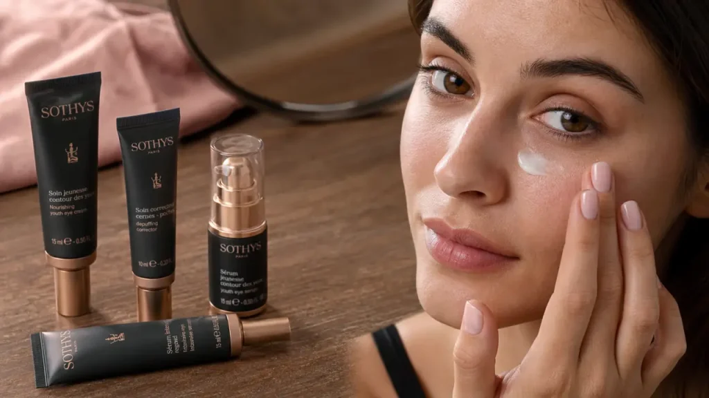 Meilleur contour des yeux : crème appliquée sur l’os orbital, gros plan autour des yeux