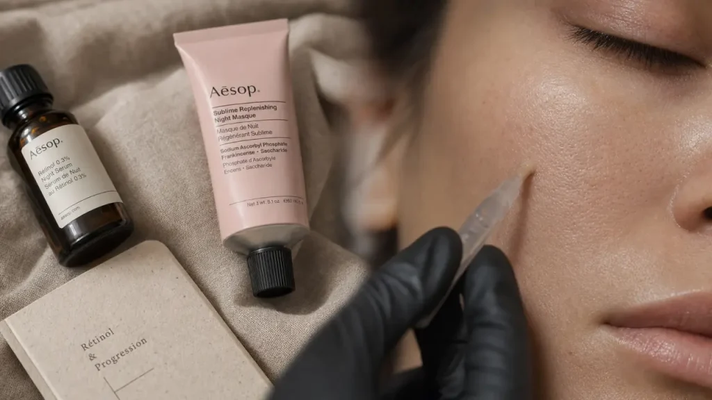Retinol c'est quoi : routine visage au rétinol, flacon et crème