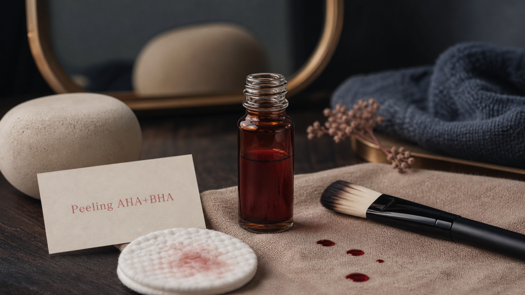 the ordinary peeling solution AHA+BHA 30% sur table, flacon sérum rouge