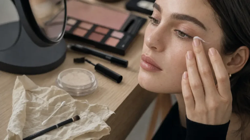 Astuces et beauté : soin contour des yeux maison sur coiffeuse