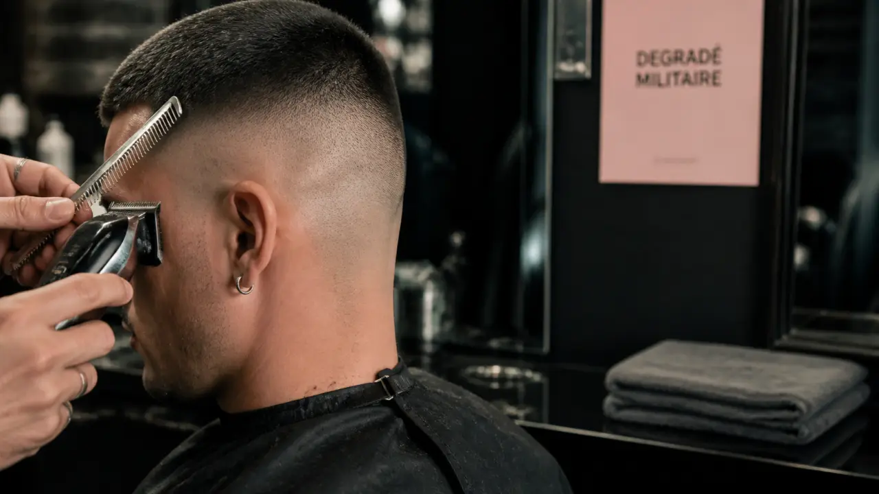 Dégradé militaire high fade net en salon de coiffure