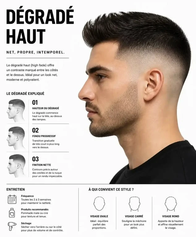 Exemple de dégradé militaire de type High Fade pour homme
