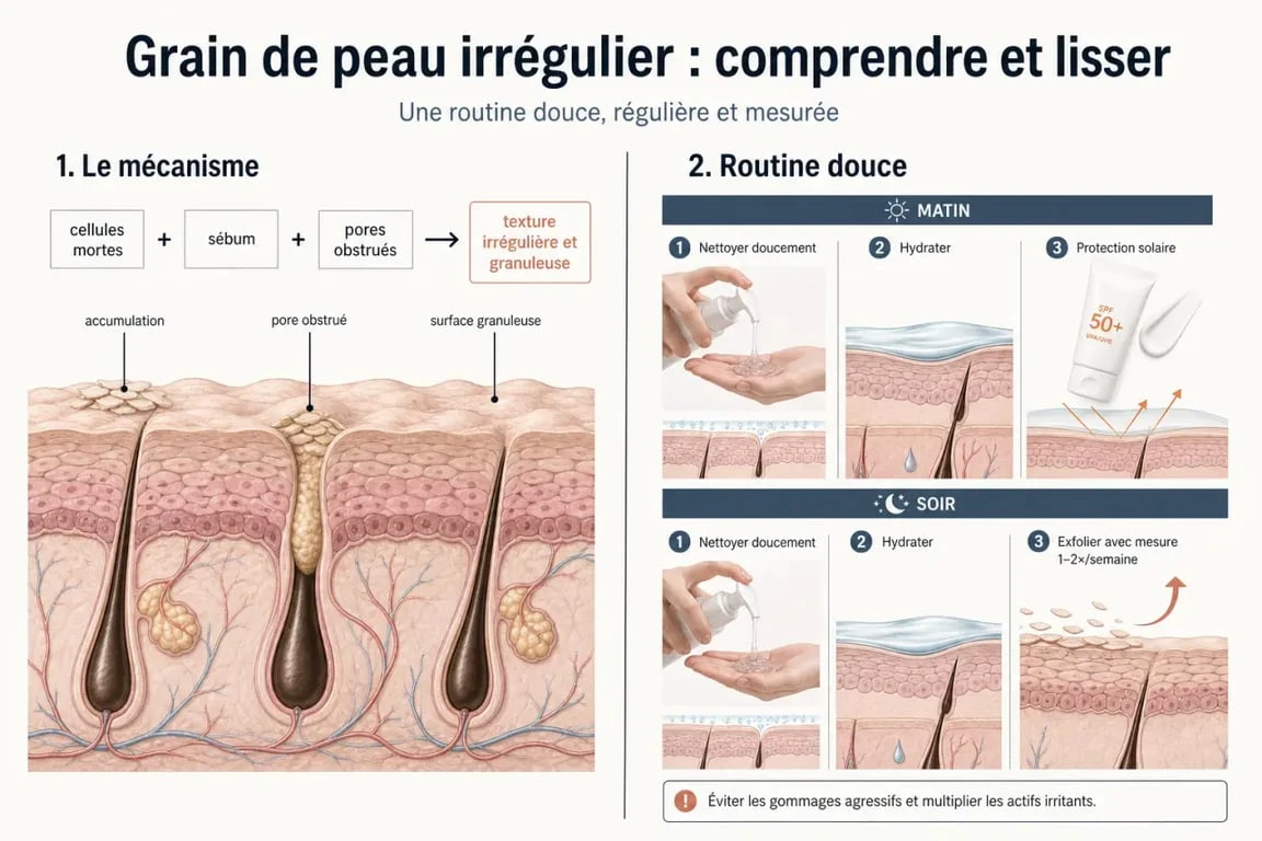 Peau du visage granuleuse : schéma des causes et de la routine douce