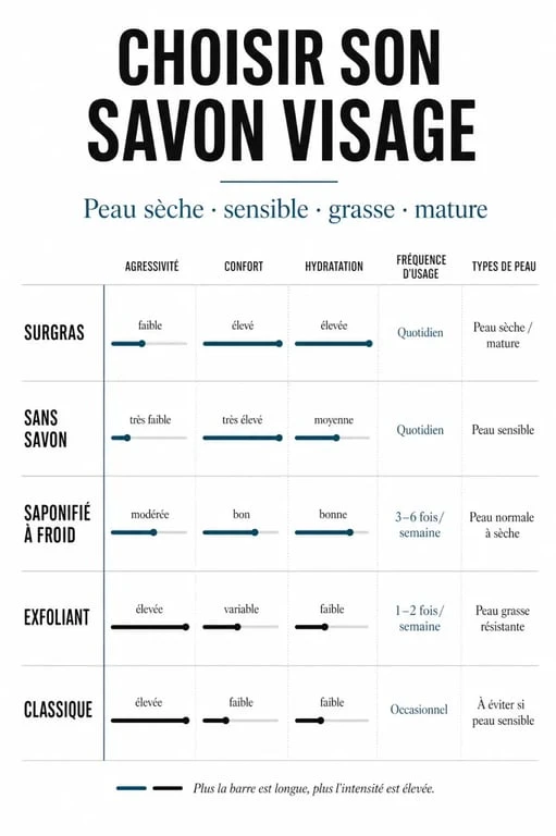 Quel savon pour le visage choisir selon son type de peau, tableau comparatif éditorial