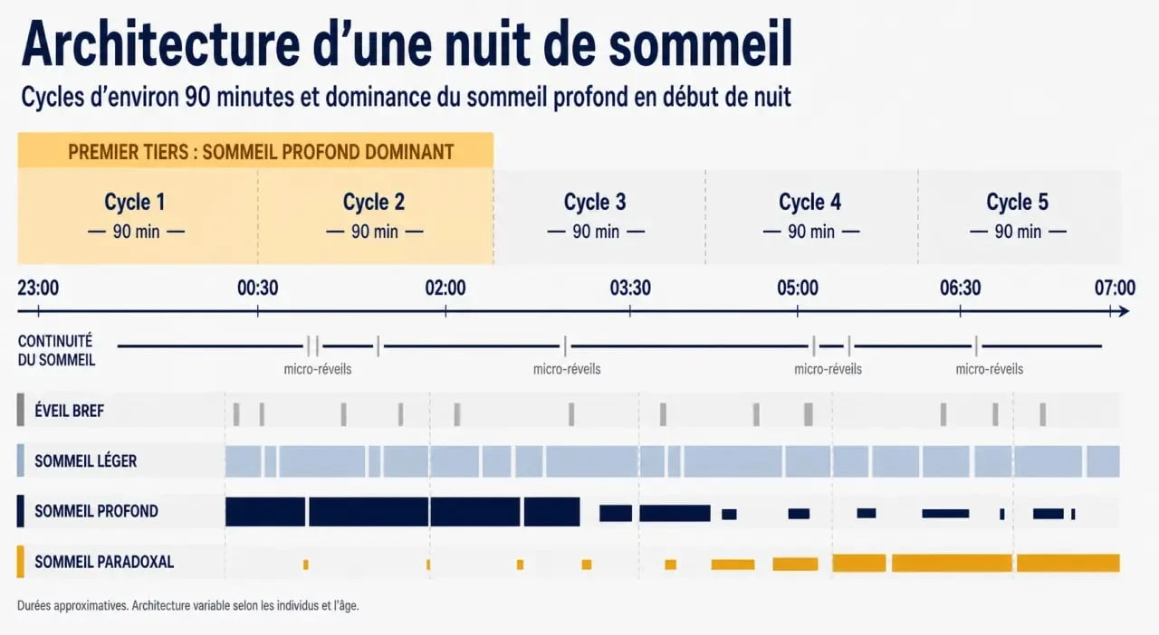 Absence de sommeil profond traitement : schéma des cycles de sommeil et du sommeil profond dans la nuit