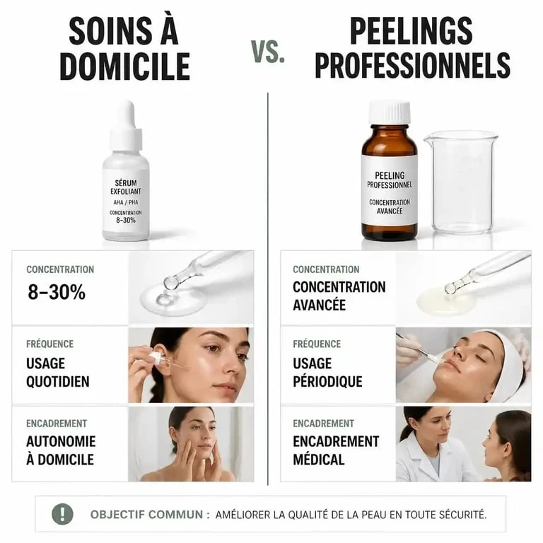 Comparatif entre les soins à domicile Eneomey et les peelings professionnels recommandés par les dermatologues