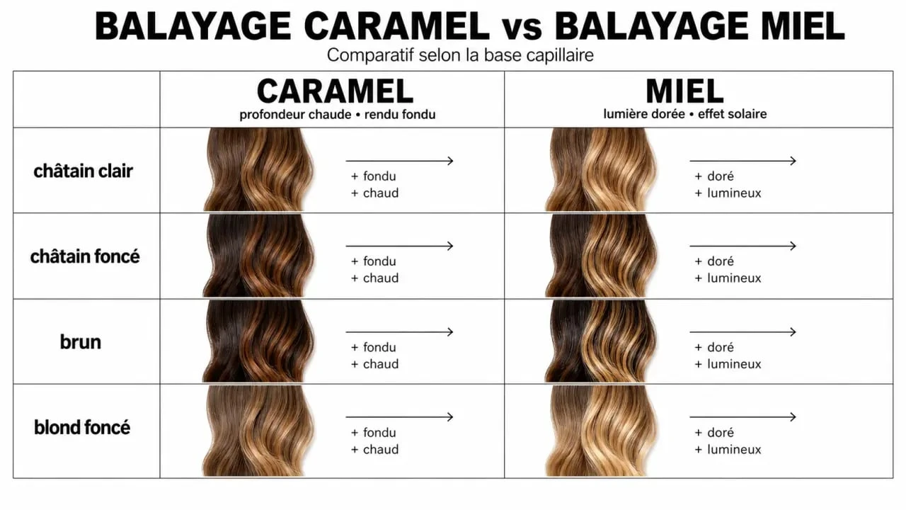Balayage caramel ou miel sur différentes bases capillaires