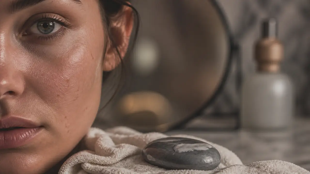Peau du visage granuleuse : gros plan texture et pores visibles