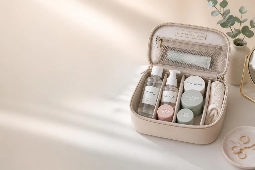 Trousse de beauté voyage léger : solides et 100 ml