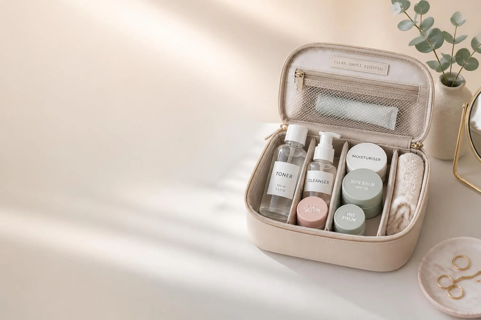 Trousse de beauté voyage léger : solides et 100 ml