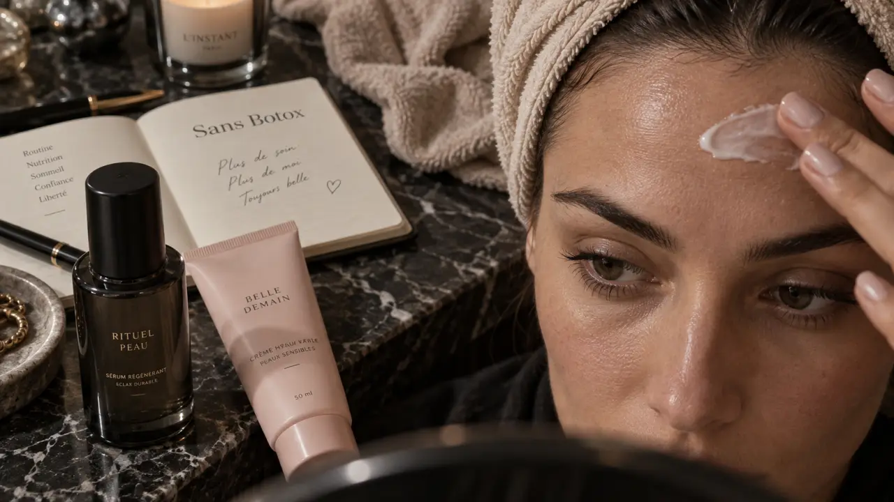 Comment enlever les rides du front sans botox : crème hydratante sur le front, peau réelle et lissée