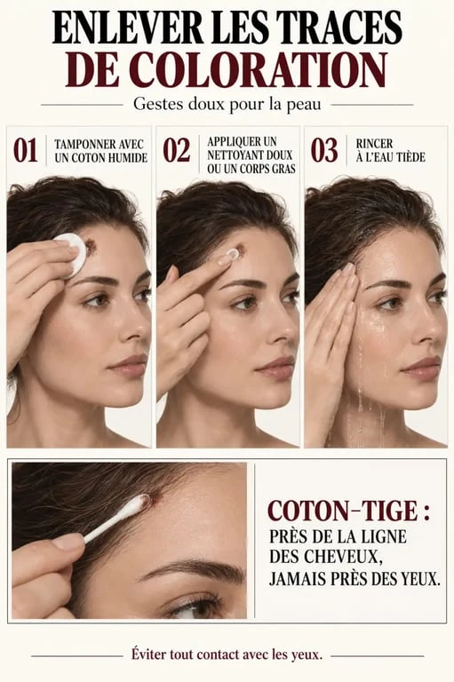 Comment enlever les trace de coloration sur le visage avec un nettoyage doux du front